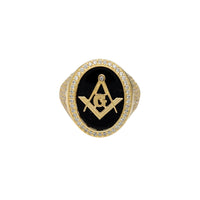 Ицед-Оут масонски овални црни оникс мушки прстен (14К) Popular Jewelry ЦА