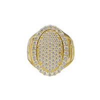 ഐസ്ഡ്-ഔട്ട് ഓവൽ ഗ്രീക്ക് കീ ടെക്സ്ചർഡ് മെൻസ് റിംഗ് (14K) Popular Jewelry ന്യൂയോർക്ക്