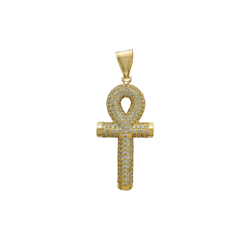 Iced-Out Puffy Mesh-Back Ankh Pendant (14K) Popular Jewelry New York