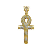 ഐസ്ഡ്-ഔട്ട് പഫി മെഷ്-ബാക്ക് അങ്ക് പെൻഡൻ്റ് (14K) Popular Jewelry ന്യൂയോർക്ക്