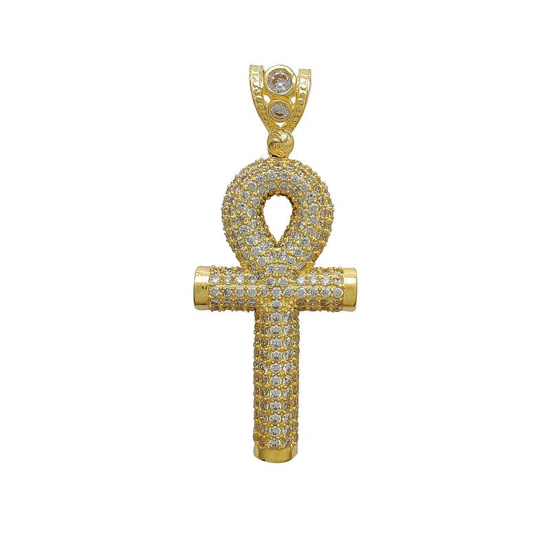 Iced-Out Puffy Mesh-Back Ankh Pendant (14K) Popular Jewelry New York