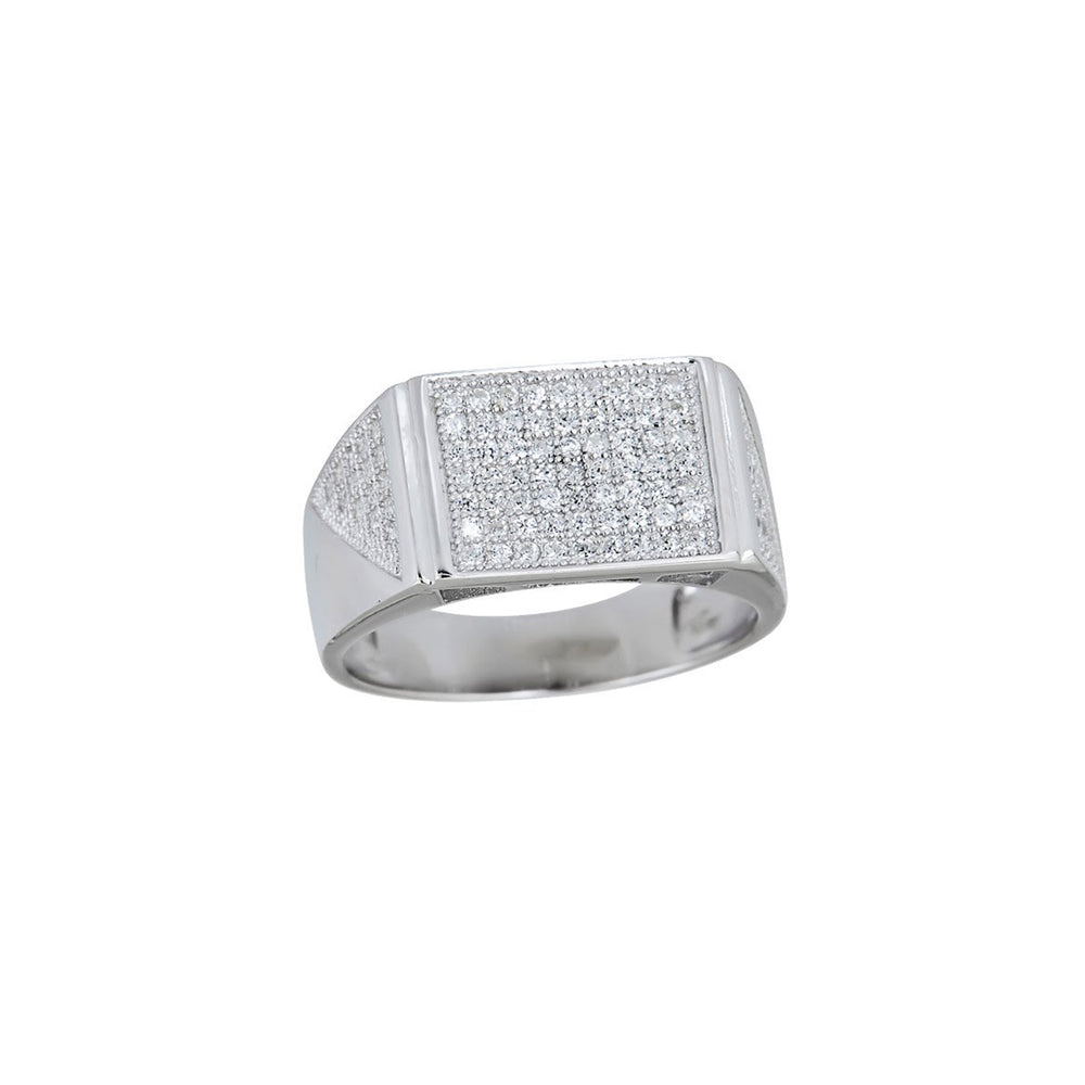 Iced-Out Rectangle Men's Ring (Silver) Popular Jewelry New York