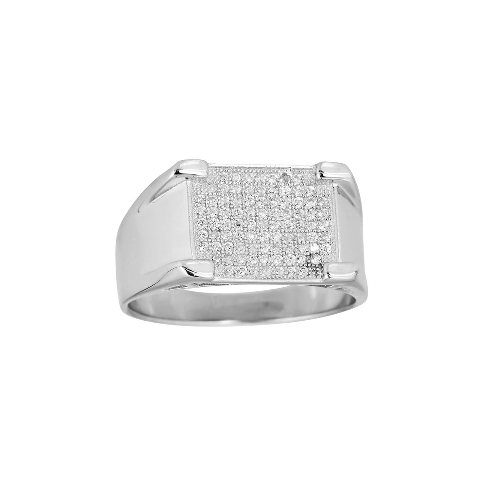 Iced-Out Rectangle Men's Ring (Silver) Popular Jewelry New York