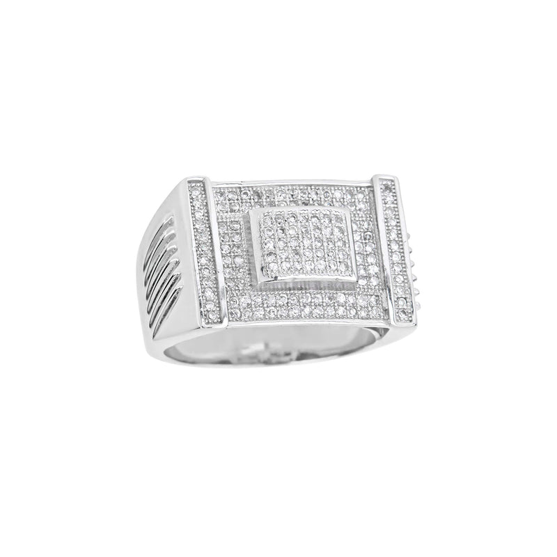 Iced-Out Rectangle Ridged-Side Men's Ring (Silver) Popular Jewelry New York