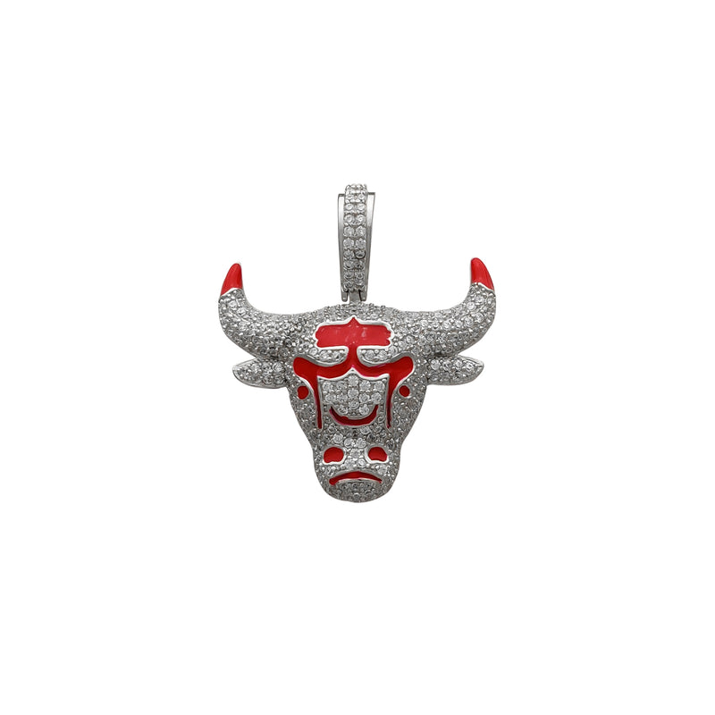 Iced-Out Red Textured Bull Head Pendant (Silver) Popular Jewelry New York