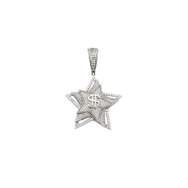 Iced-Out Rotating Dollar Star CZ Pendant (Silver)