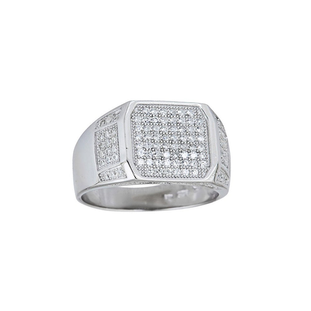 Iced-Out Square Men's Ring (Silver) Popular Jewelry New York