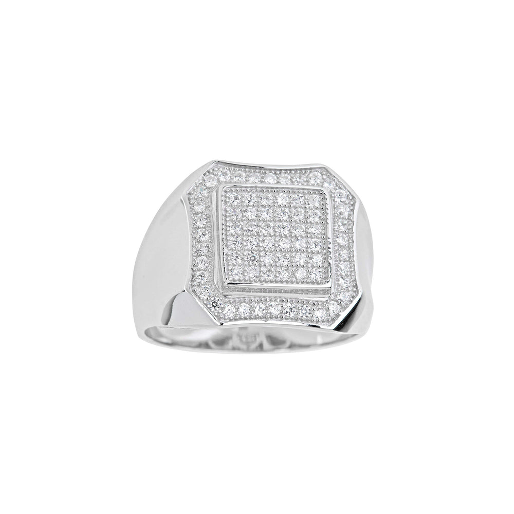 Iced-Out Square Men's Ring (Silver) Popular Jewelry New York