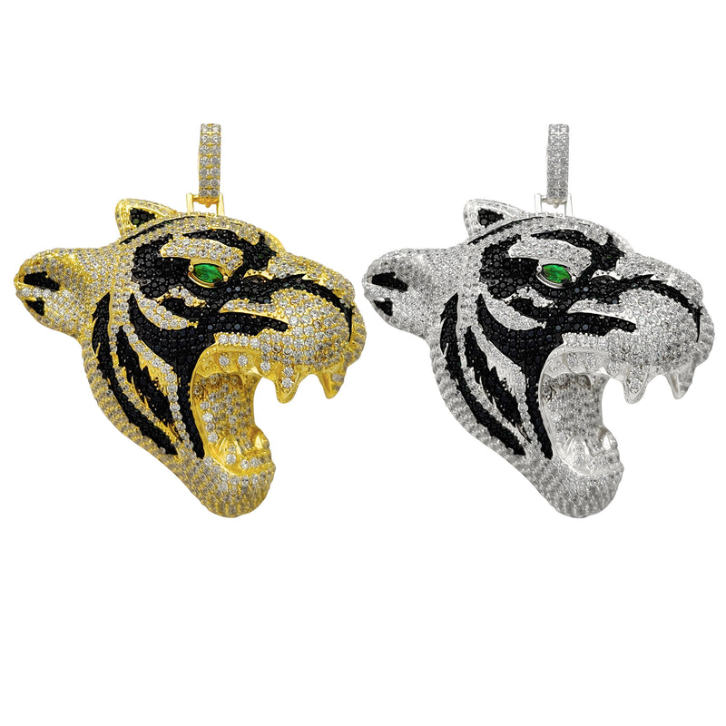 Iced-Out Tiger Head Pendant (Silver) Popular Jewelry New York