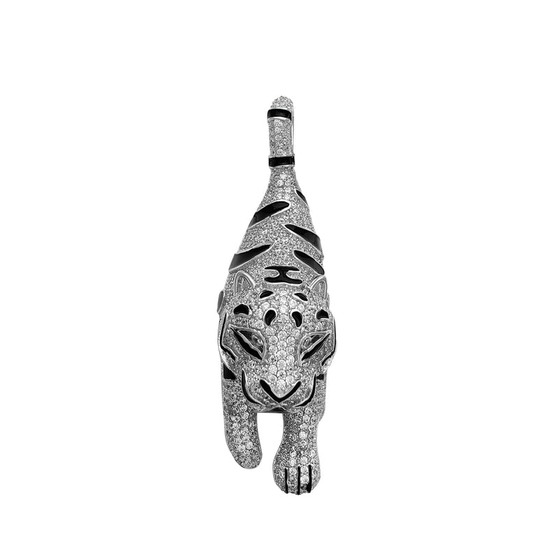 Iced-Out Tiger Pendant (Silver) Popular Jewelry New York
