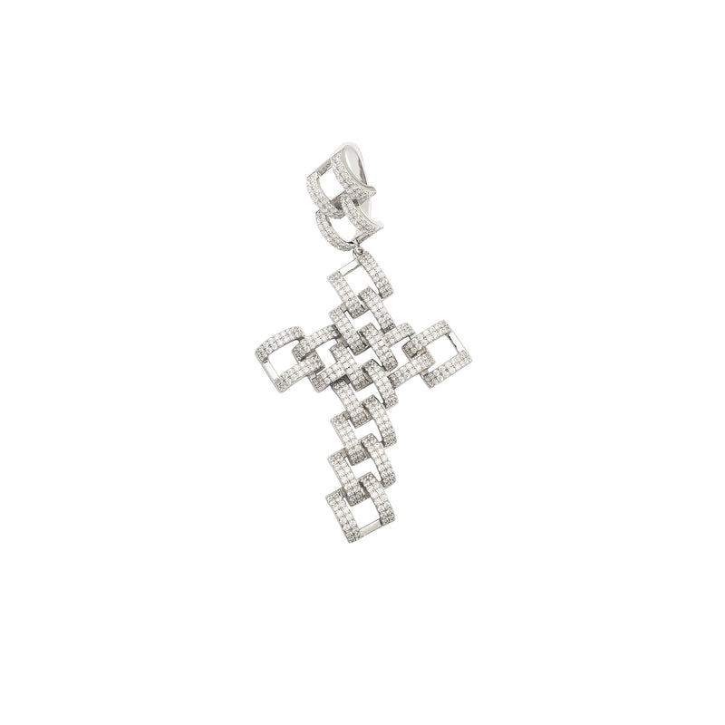 Iced-Out Wicker Cross CZ Pendant (Silver)