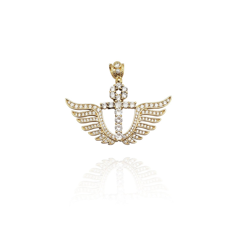 Iced-Out Winged Ankh CZ Pendant (14K)
