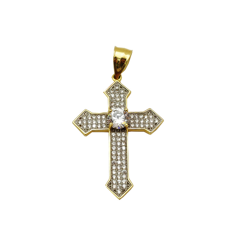 Iced-Out Cross Pave CZ Pendant (14K).