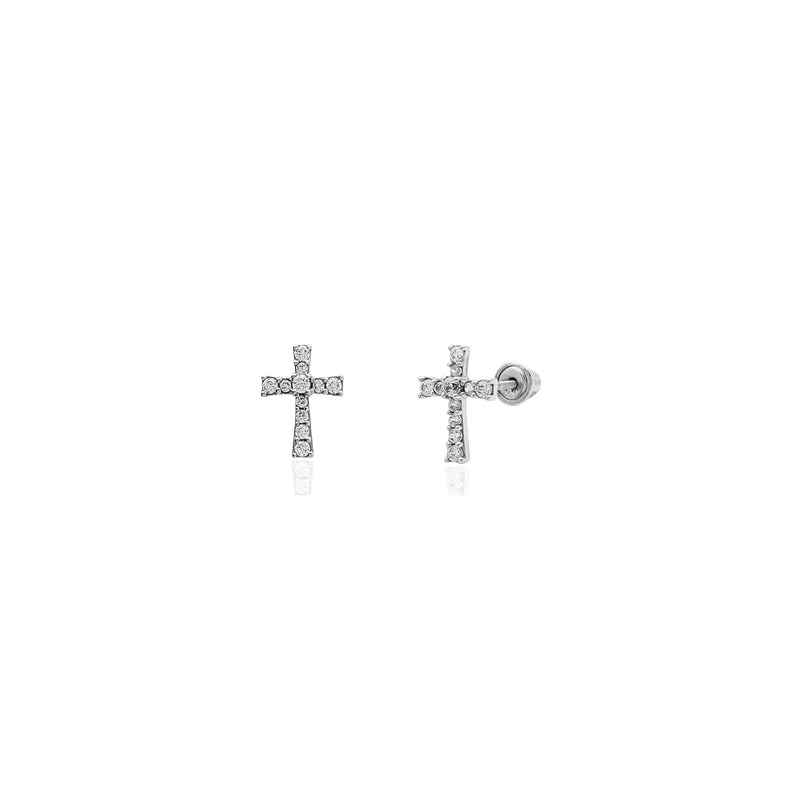 Iced-Out Cross CZ Stud Earrings (14K) 14 Karat White Gold, Popular Jewelry New York