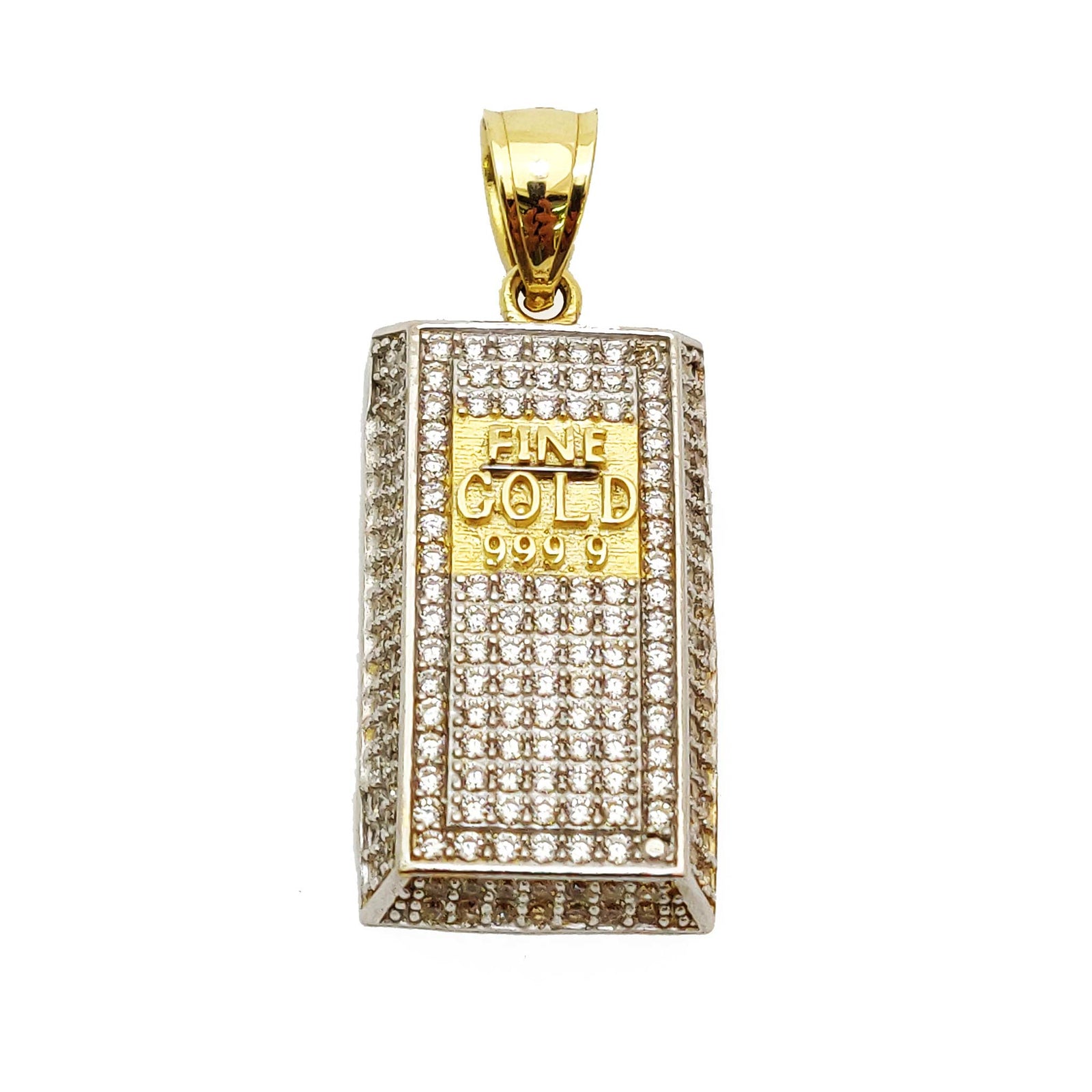 Iced-Out Gold Bar CZ Pendant (14K). – Popular J