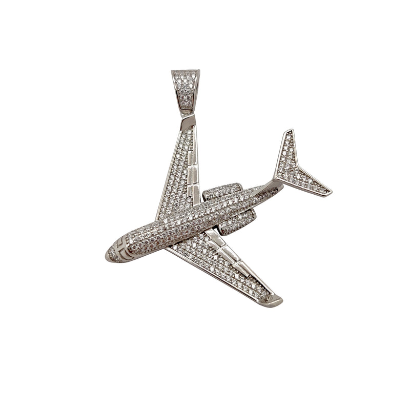 Iced-Out Jet Airplane Pendant (Silver) Popular Jewelry New York