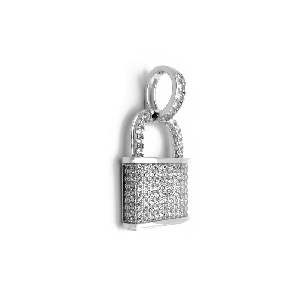 Iced-Out Lock Pendant (Silver) Popular Jewelry New York