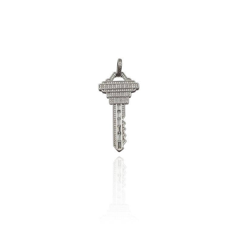 Iced-Out Modern Key CZ Pendant (Silver) New York Popular Jewelry