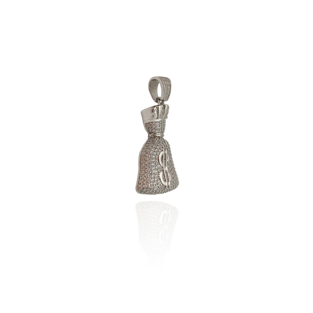 Iced Out Money Bag Pendant - Silver main image 1