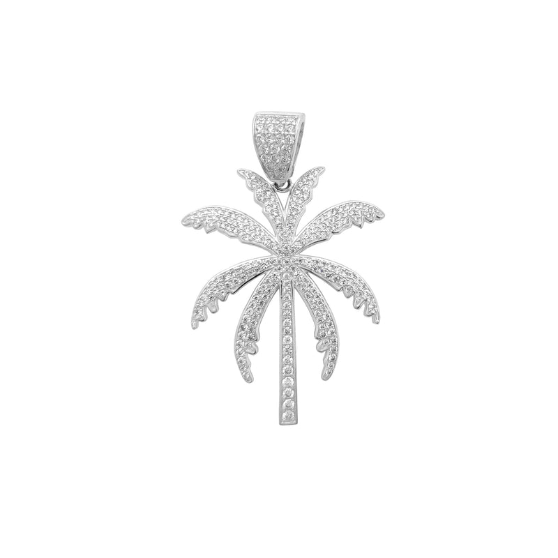 Iced-Out Palm Tree Pendant White (Silver) Popular Jewelry New York