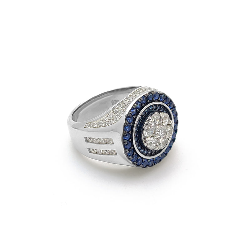 Iced-Out Round Dark Blue Empire Ring (Silver) Popular Jewelry New York