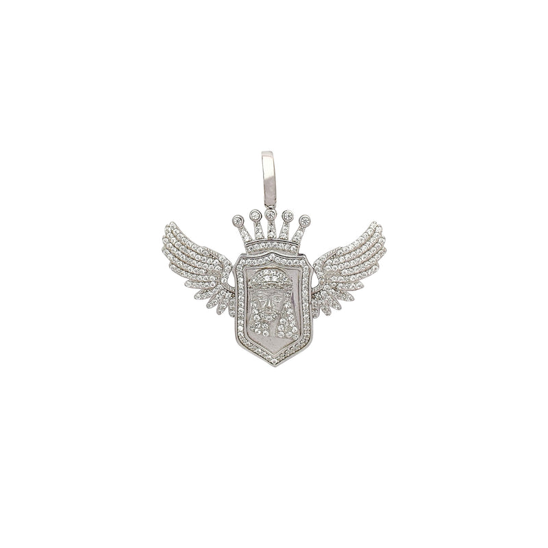 Iced-Out Winged Royal Jesus Head Pendant (Silver) Popular Jewelry New York