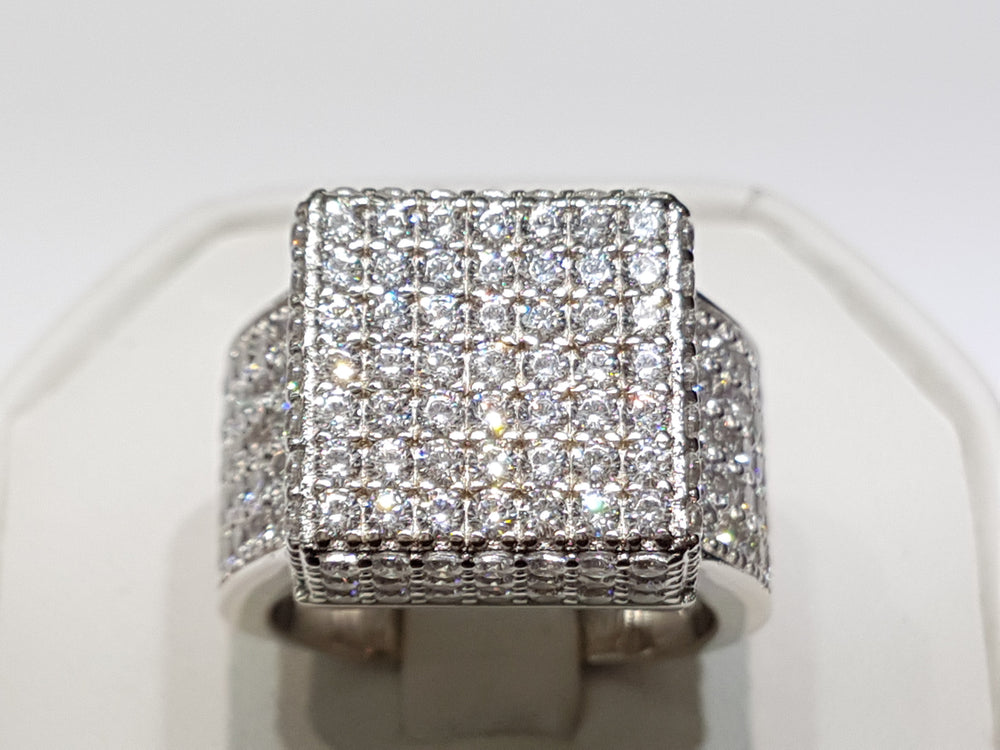 Iced-Out Pave Square Ring Silver - Lucky Diamond 恆福珠寶金行 New York City 169 Canal Street 10013 Jewelry store Playboi Charlie Chinatown @luckydiamondny 2124311180