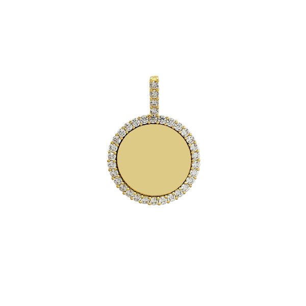 Iced-Out Border Round Medallion Memorial Picture Pendant (14K)