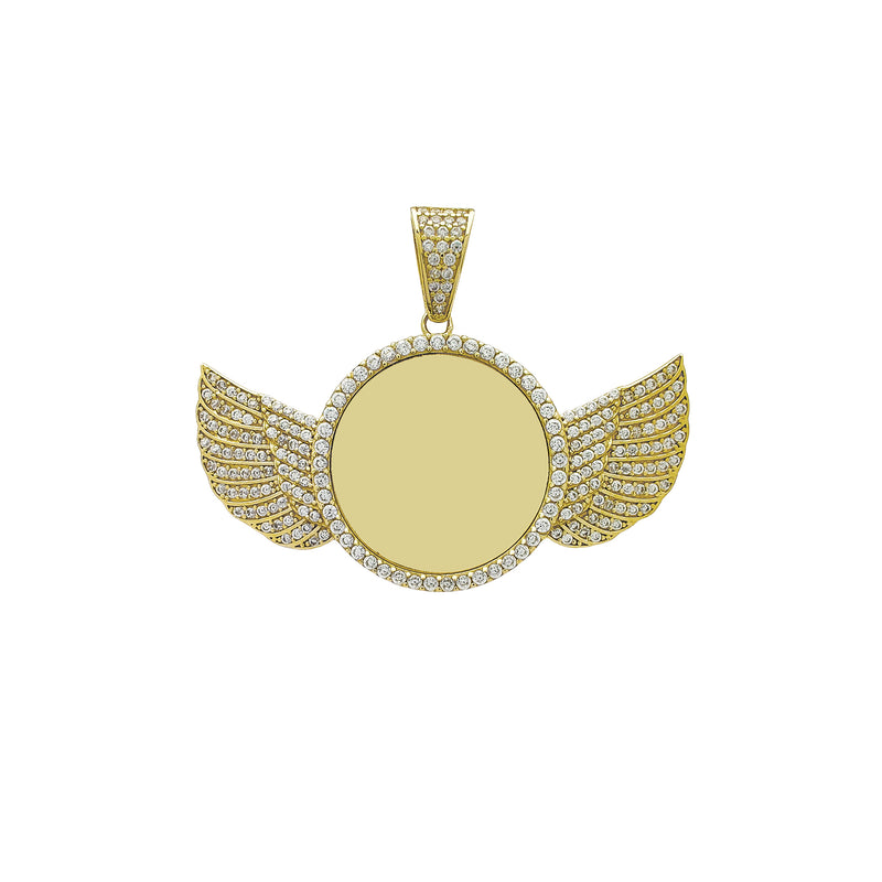 Icy Winged Round Medallion Memorial Picture Pendant (14K) Popular Jewelry New York