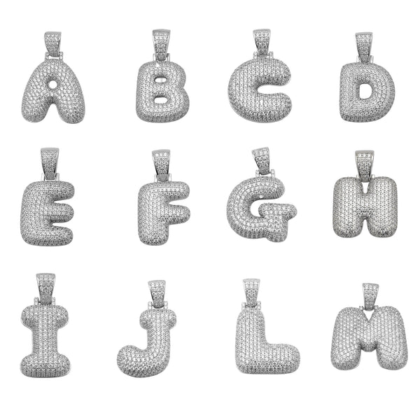 Icy Puffy Initial Letters Pendant (Silver)