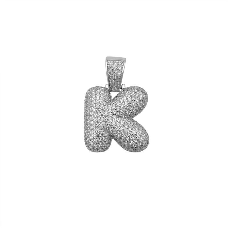 Icy Puffy Initial K Letters Pendant (Silver) Popular Jewelry New York