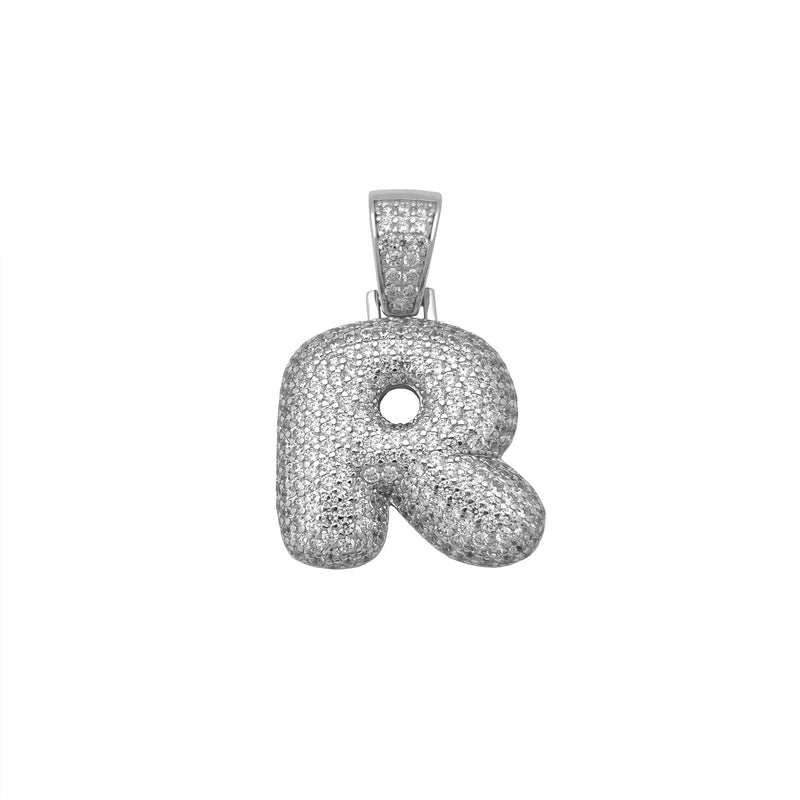 Icy Puffy Initial R Letters Pendant (Silver) Popular Jewelry New York