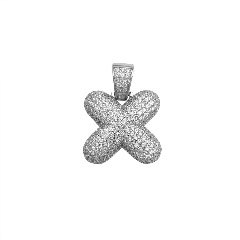 Icy Puffy Initial X Letters Pendant (Silver) Popular Jewelry New York