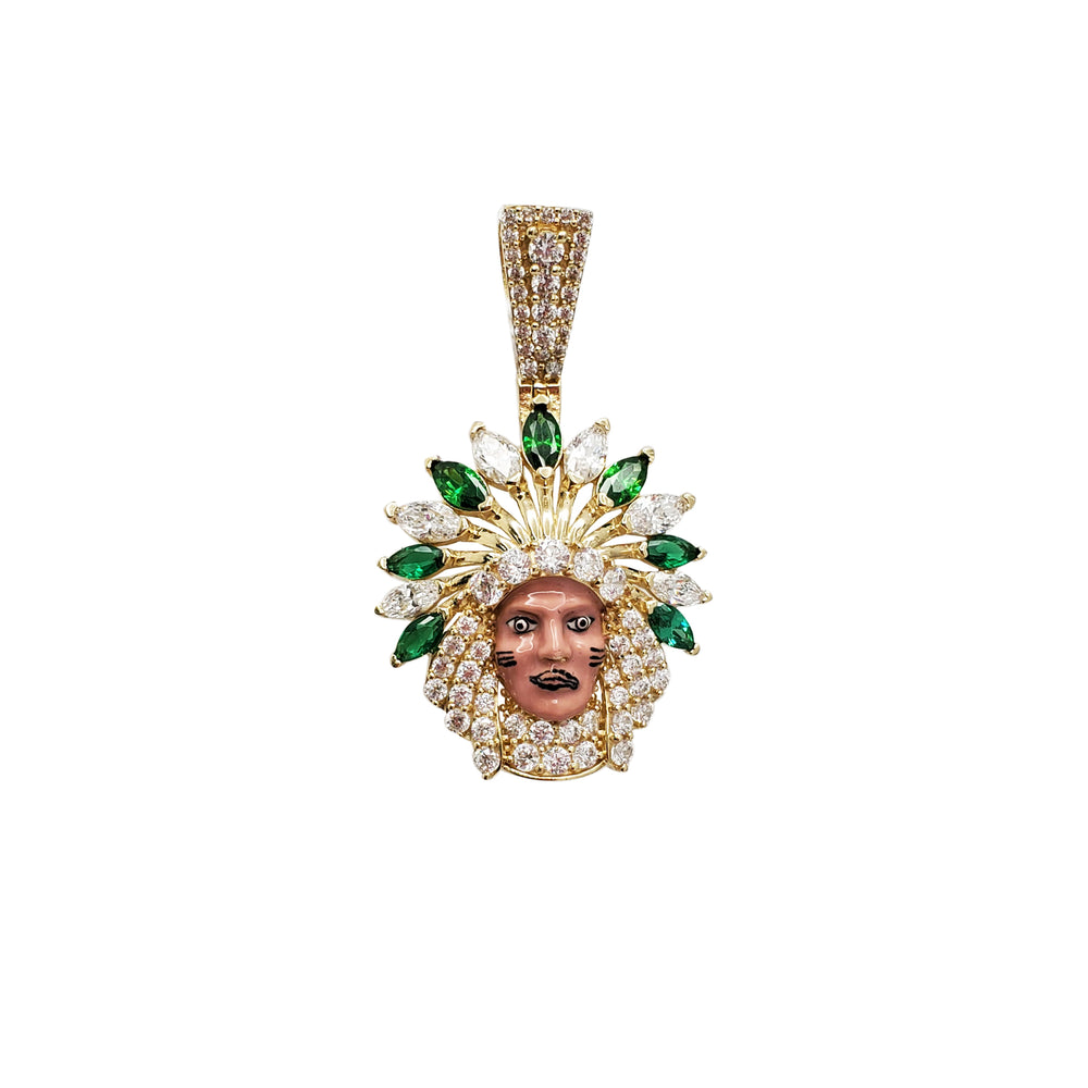 Indian Head Enamel CZ Pendant (14K)