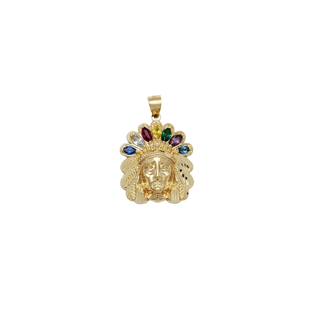 Indian Head Multi CZ Pendant (14K)