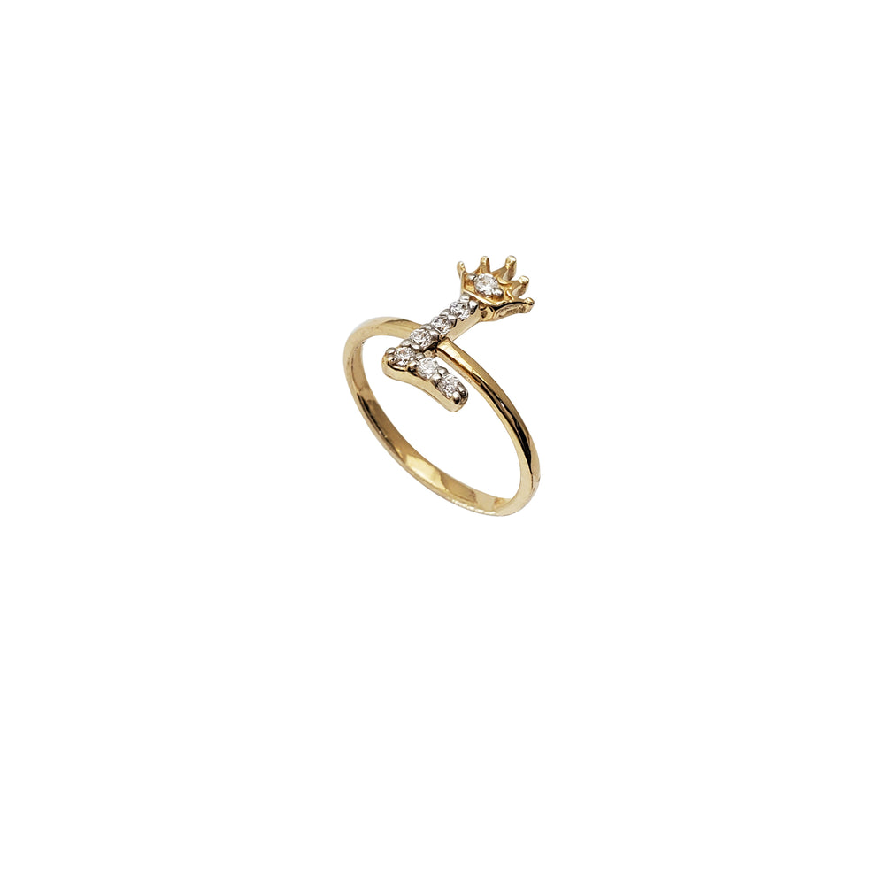 Initial Crown Letter L CZ Ring (14K)