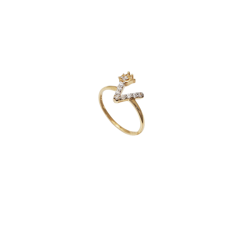 Initial Crown Letter V CZ Ring (14K)