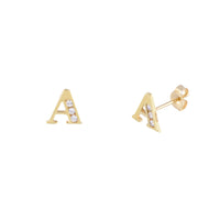 [7 mm] CZ Initial Letters Stud Earrings (14K)