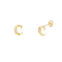 [7 mm] CZ Initial Letters Stud Earrings (14K)