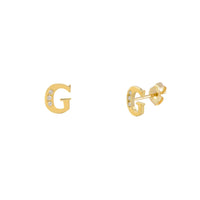 [7 mm] CZ Initial Letters Stud Earrings (14K)