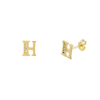 [7 mm] CZ Initial Letters Stud Earrings (14K)