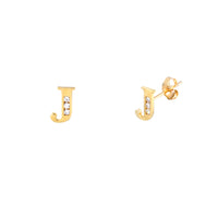 [7 mm] CZ Initial Letters Stud Earrings (14K)