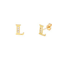 [7 mm] CZ Initial Letters Stud Earrings (14K)