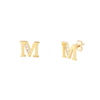 [7 mm] CZ Initial Letters Stud Earrings (14K)