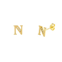 [7 mm] CZ Initial Letters Stud Earrings (14K)