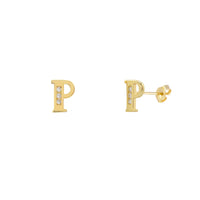 [7 mm] CZ Initial Letters Stud Earrings (14K)
