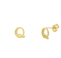 [7 mm] CZ Initial Letters Stud Earrings (14K)