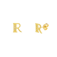 [7 mm] CZ Initial Letters Stud Earrings (14K)