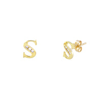 [7 mm] CZ Initial Letters Stud Earrings (14K)
