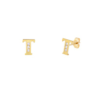 [7 mm] CZ Initial Letters Stud Earrings (14K)